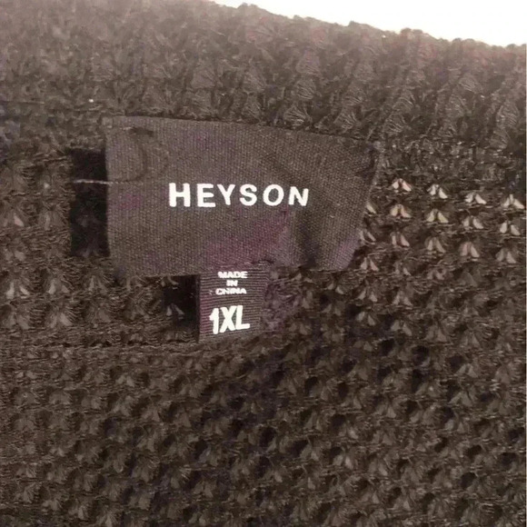 Heyson Womens 1XL Black Open Knit Pebbled Blouse Vneck Stretch - Picture 4 of 5
